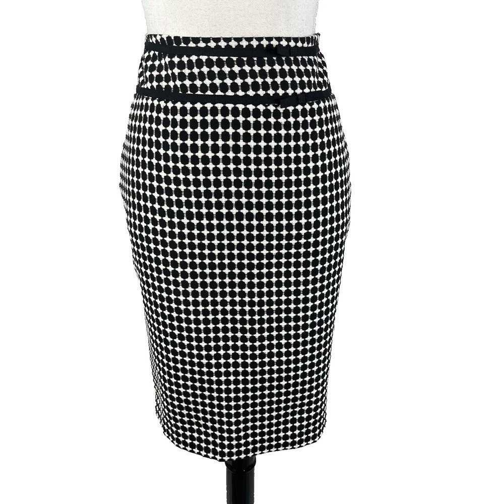 Cynthia Rowley Skirt size 4 Black White Plaid Dots Straight Pencil Knee Career